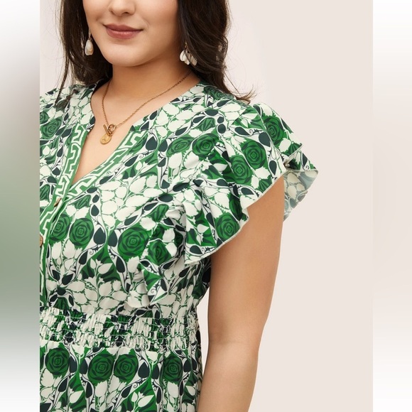 BloomChic Plus Size 3XL Boho Print Ruffles Shirred Pocket Elastic Waist Dress - Picture 4 of 8